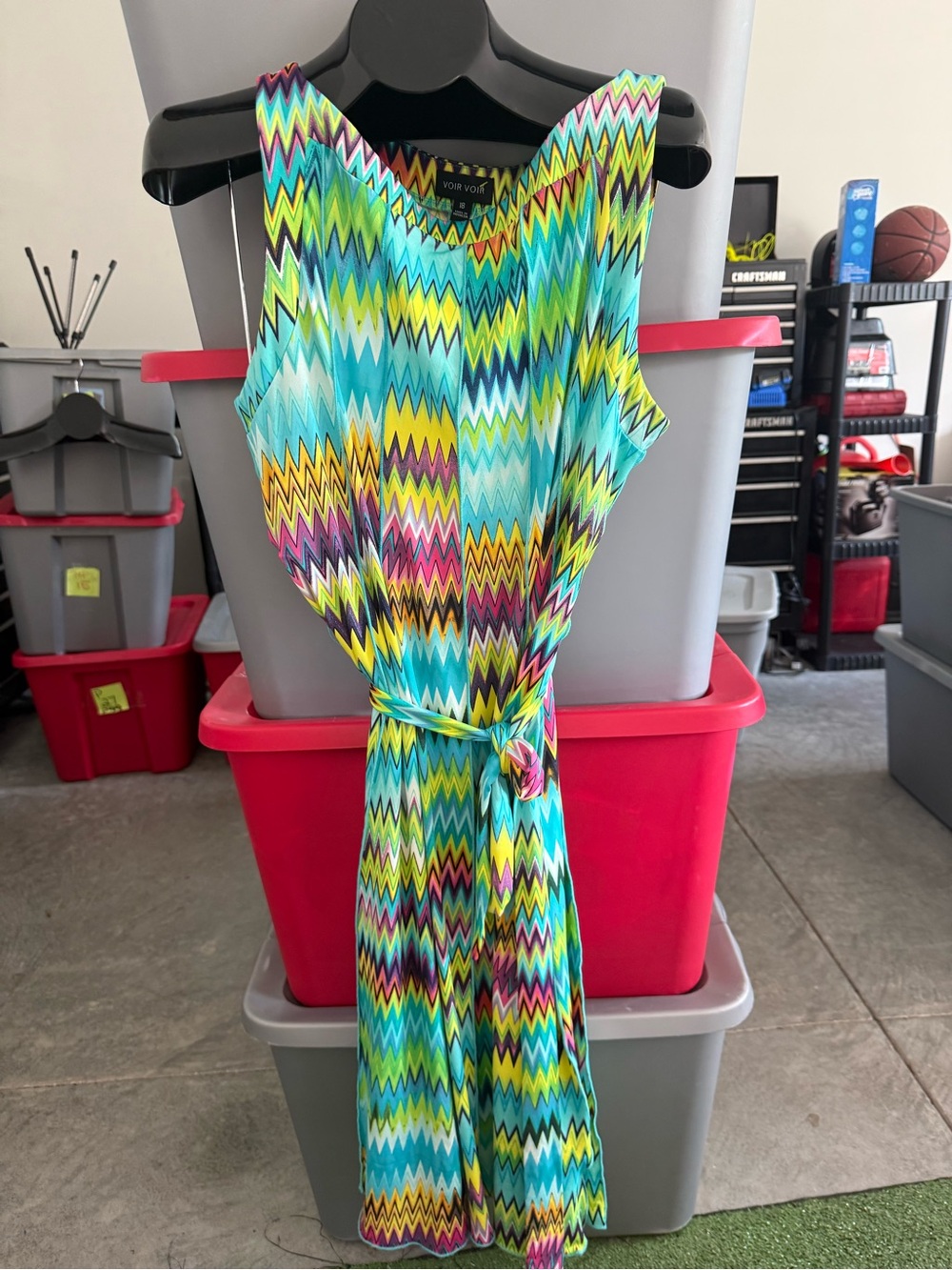 Vero Moda Sleeveless Zigzag Print Dress in Teal Multi p12